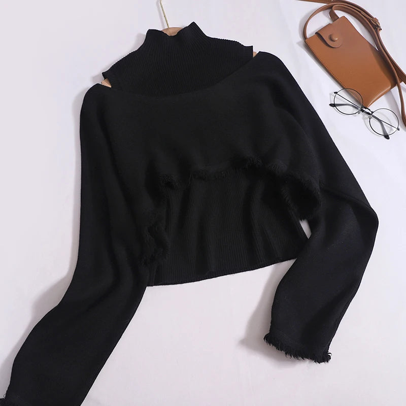 Women Sweet Long Sleeve Pullover Tassel Sweater + Slim Simple Knitted Tank Tops Autumn Winter 2023 New Korean Chic Two Piece Set