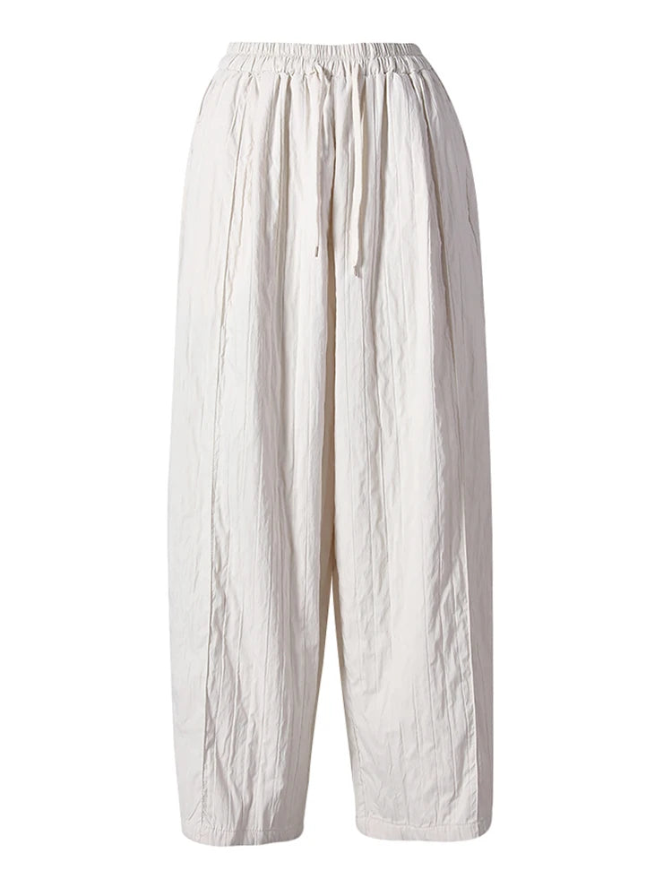 High Elastic Waist Beige Pleated Long Wide Leg Casual Pants New Trousers Women Fashion Tide Spring Autumn 2025 CPG2826
