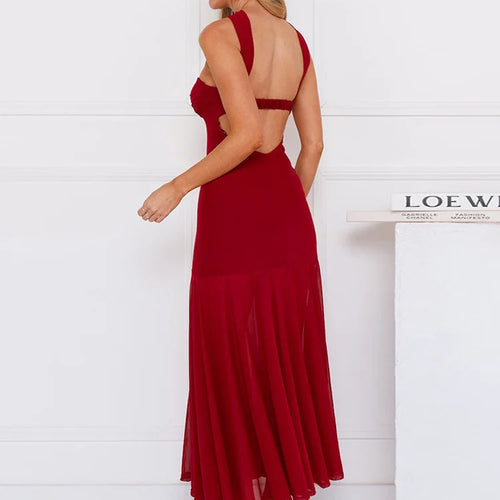 Load image into Gallery viewer, Scarf collar strapless sexy maxi dress women gown off-shoulder backless sleeveless A-line bodycon club long dress
