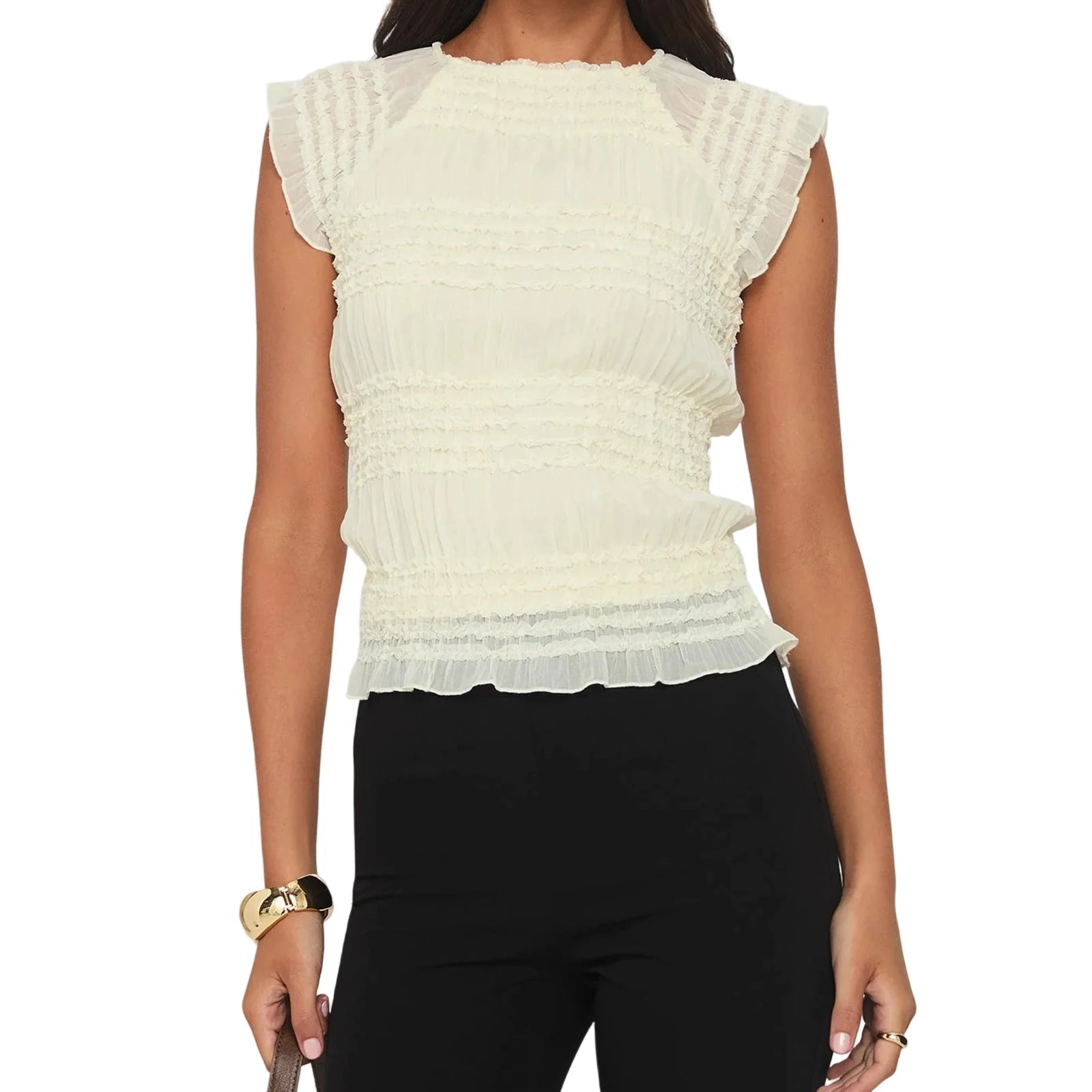 y2k Crop Tops Summer Women Aesthetic Clothing Crew Neck Flying Sleeve Smocked T Shirts 2000s Party Clothes Streetwear