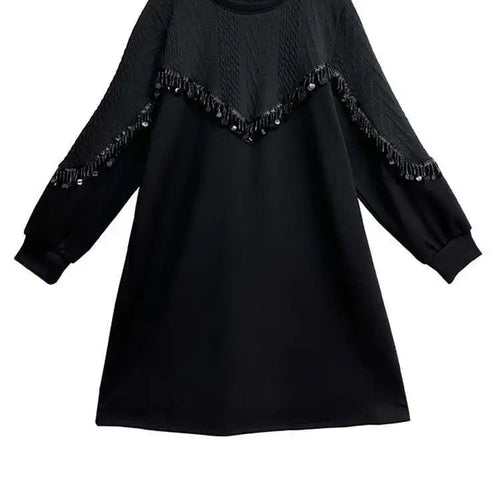 Load image into Gallery viewer, Women Black Sequins Big Size Knee-Length Casual Dress New Round Neck Long Sleeve Fashion Tide Spring Autumn 2025 1DH8736
