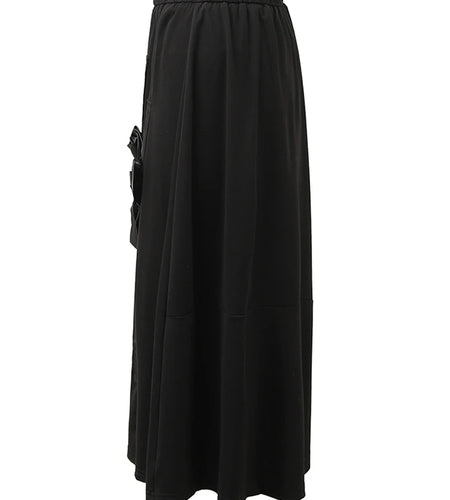 High Elastic Waist Black Flower Ribbon Pocket Midi Half-body Skirt Women Fashion Tide New Spring Autumn 2025 CPG1358