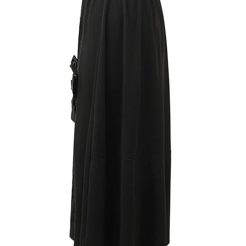 Load image into Gallery viewer, High Elastic Waist Black Flower Ribbon Pocket Midi Half-body Skirt Women Fashion Tide New Spring Autumn 2025 CPG1358
