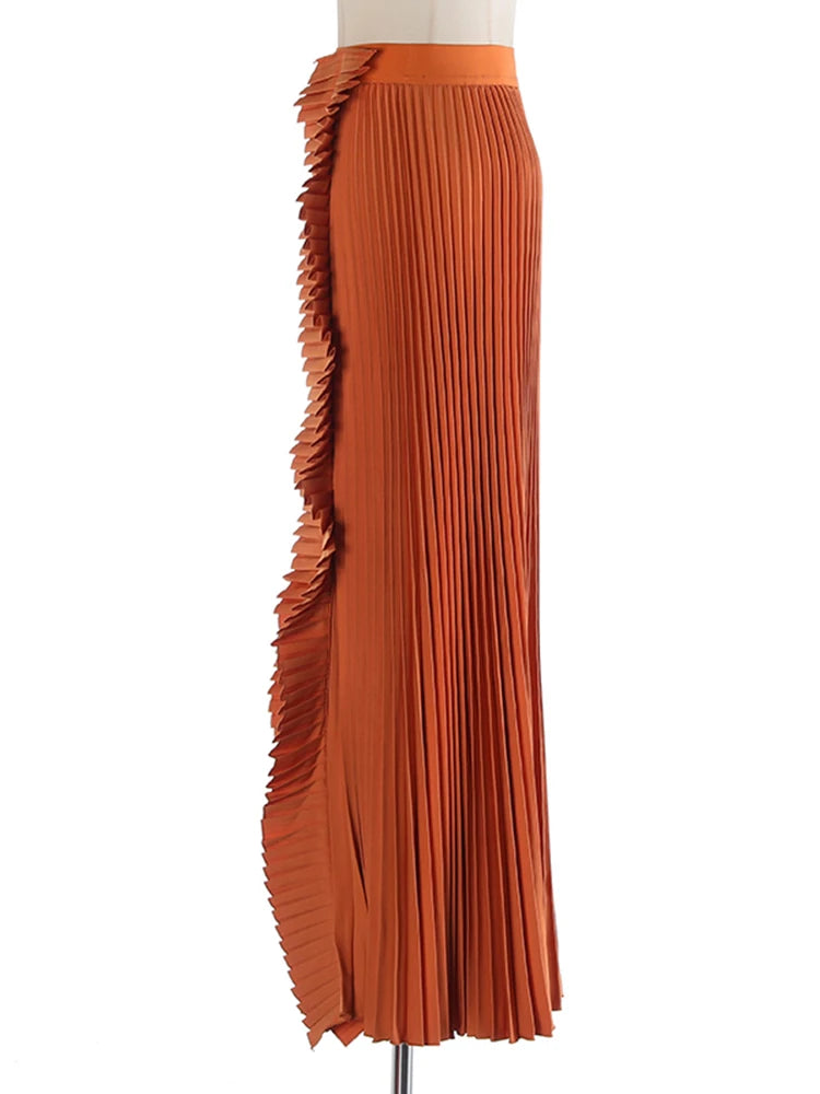 High Elastic Waist Pleated Camel Irregular Shaped Long Half-body Skirt Women Fashion Tide New Spring Autumn 2025 1DH9415