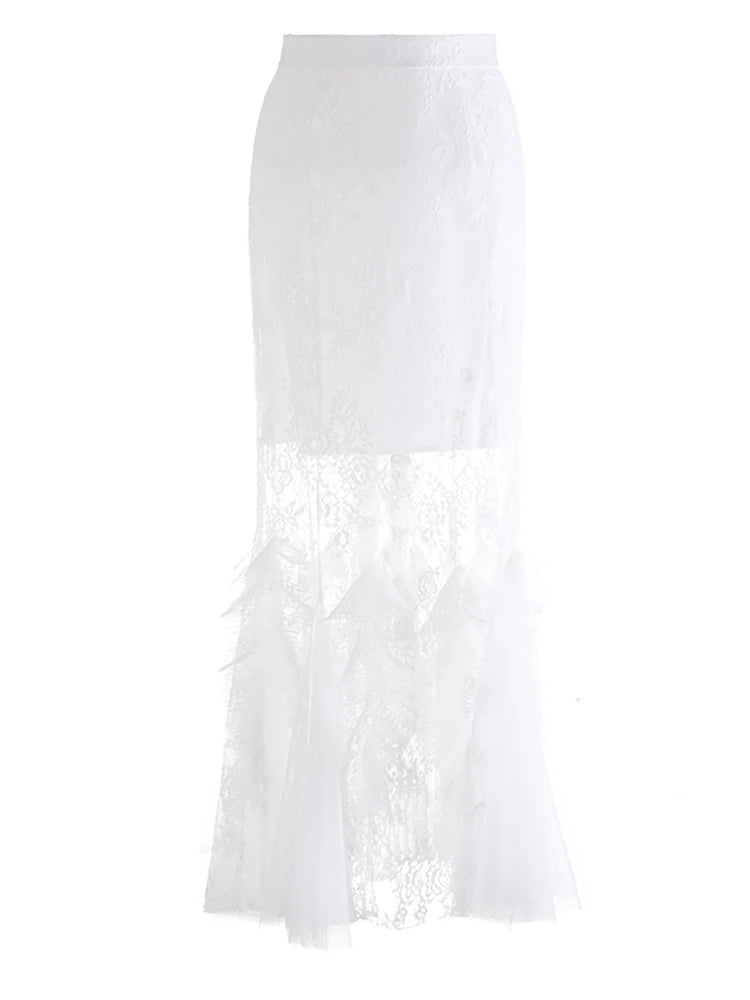 High Waist Black Lace Perspective Embroidery Mermaid Half-body Skirt Women Fashion Tide New Spring Autumn 2025 1DJ0986