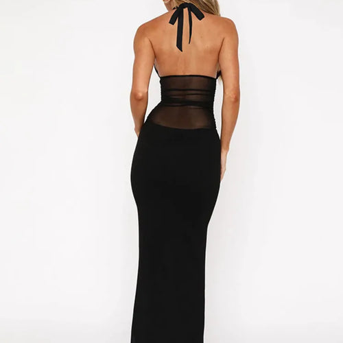 Load image into Gallery viewer, Mesh See Through Halter Sexy Maxi Dress Women Gown Fashion Deep V Neck Sleeveless Backless Bodycon Long Dress Elegant
