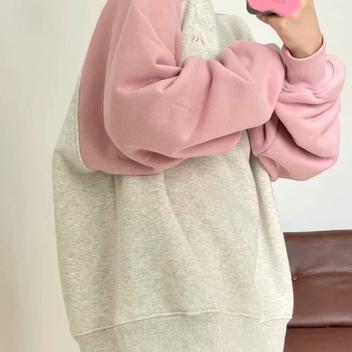 Load image into Gallery viewer, Sweet Pink Spell Color Women&#39;s Hoodies O-neck Fashion Autumn Loose Pullovers Basic Female Hoodies Casual Office Ladies
