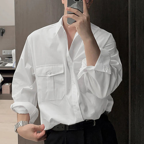 Load image into Gallery viewer, Big Pcoket Deisgn Men&#39;s Shirts Turn-down Collar Single Breasted Solid Color Casual Tops Long Sleeved Male Shirt New 9W1224
