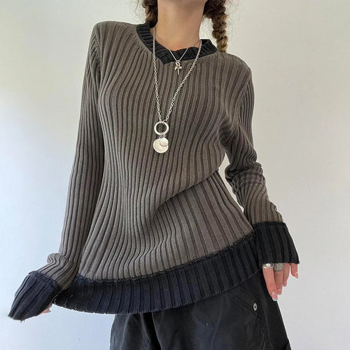 Load image into Gallery viewer, Vintage Fashion Autumn Winter Women Sweaters Patched Y2K Knit Jumper Contrast Preppy Style Pulover Knitwears Outfits
