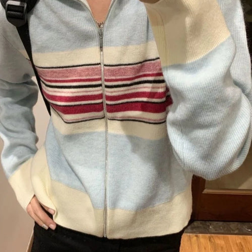 Load image into Gallery viewer, Vintage Ins Fashion Striped Cardigan Women Autumn Thin Casual Slim Knit Sweater Coat Y2k Aesthetic Grunge Kardigan Cute
