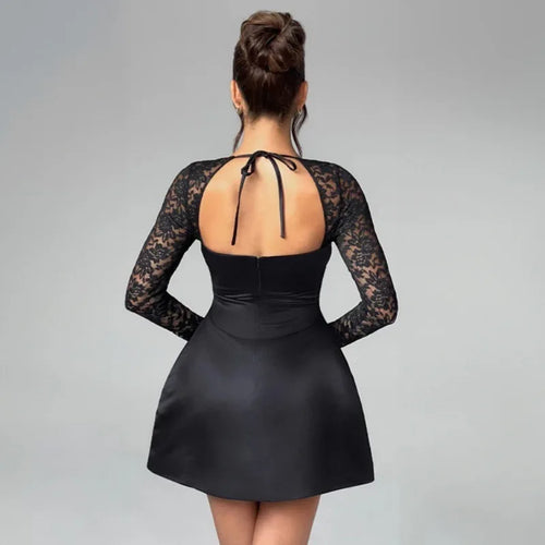Load image into Gallery viewer, Lace Long Sleeve Sexy Mini Dress For Women Robe Square Collar Backless A-line High Waist Club Party Sexy Dress Fashion
