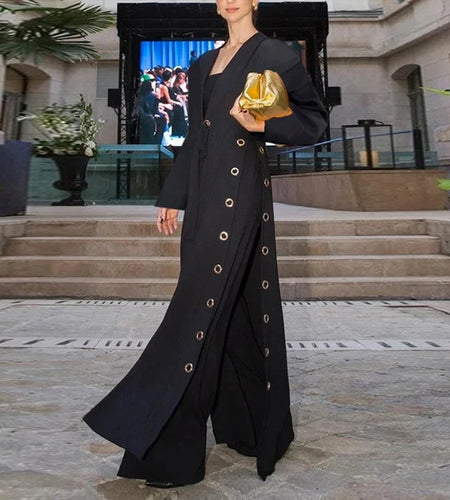 Womens Black Long Jackets 2025 Summer Spring Hollow Split-Joint Streamer Womens X-long Traf Trench Coat Female