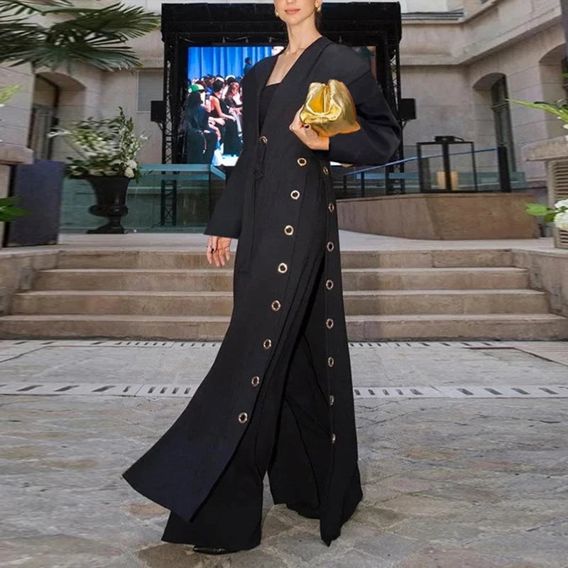 Womens Black Long Jackets 2025 Summer Spring Hollow Split-Joint Streamer Womens X-long Traf Trench Coat Female