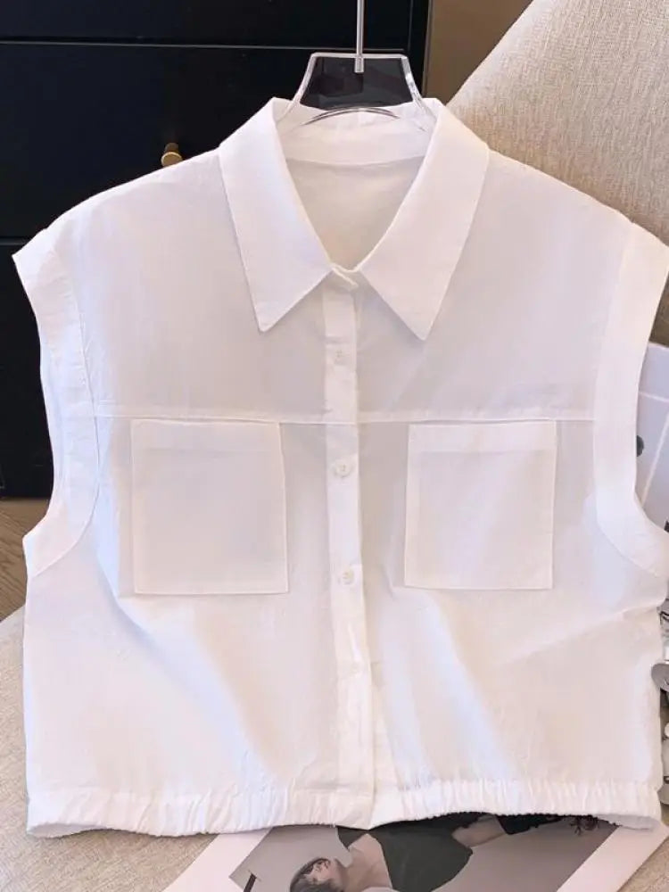 Summer New Korean Fashion White Pink Ladies Single Breasted Vest Shirt Women Yellow Sleeveless Streetwear Short Tank Tops Simple