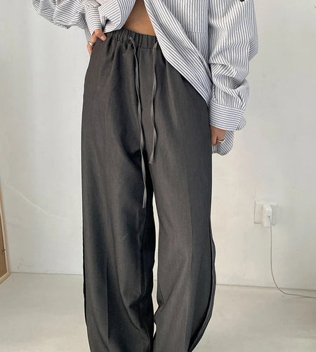 High Elastic Waist Gray Brief Long Wide Leg Pants New Loose Fit Trousers Women Fashion Tide Spring Autumn 2025 1DF1148