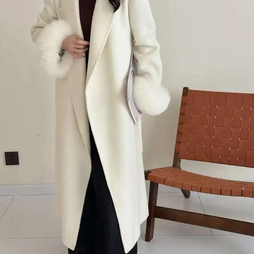 Load image into Gallery viewer, Dark Gray Cuff Fur Big Size Long Woolen Coat New Lapel Long Sleeve Women Jacket Fashion Tide Autumn Winter 2025 CPG2464
