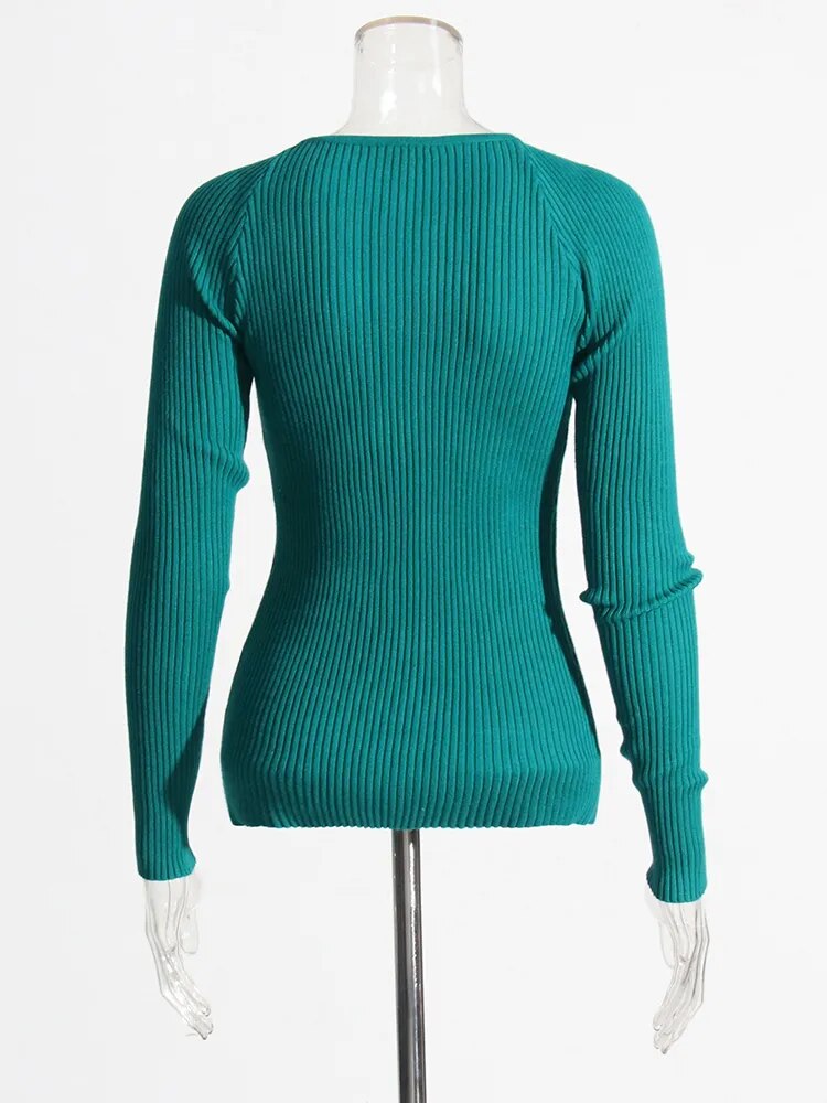 Solid Hollow Out Slimming Knitting Sweaters For Women Round Neck Long Sleeve Pullover Sexy Sweater Female Fashion