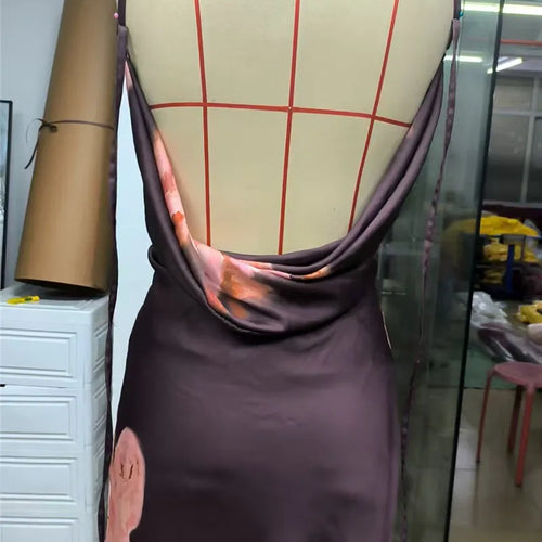 Load image into Gallery viewer, Satin Floral Print Sexy Maxi Dress Women Gown Elegant Spaghetti Strap Sleeveless Backless Bodycon Evening Club Dress
