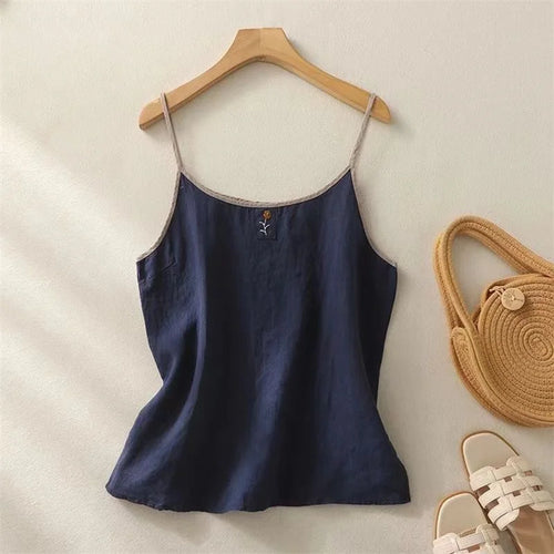 Load image into Gallery viewer, y2k Cami Tops Women Summer Clothes Floral Embroidery Spaghetti Strap Sleeveless Cotton Linen T Shirts 2000s Clothing
