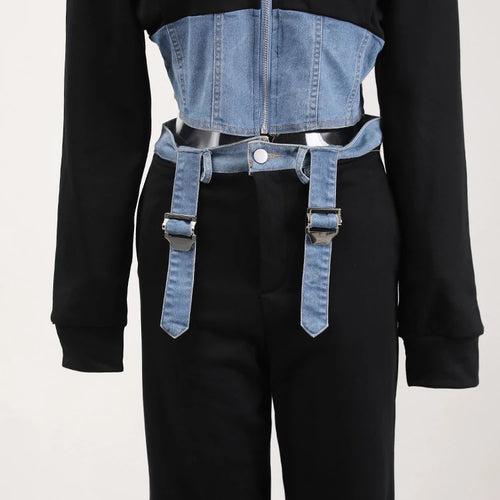 Load image into Gallery viewer, Black Denim Jacket Wide Leg Pants Two Piece Suit New Hooded Long Sleeve Women Fashion Tide Spring Autumn 2025 CPDB013
