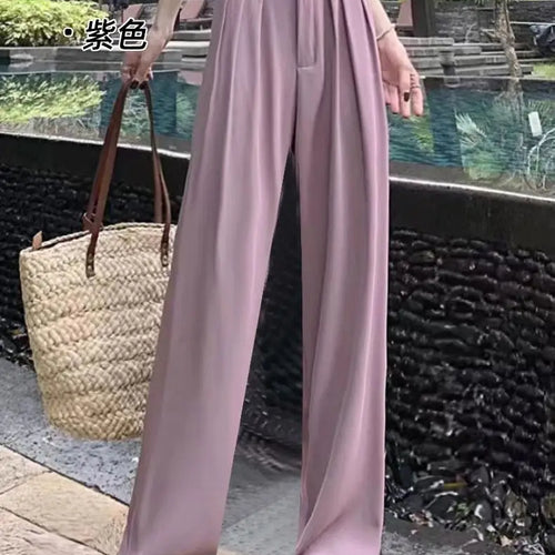 Load image into Gallery viewer, Fashion Solid Button Versatile Wide Leg Long Pant Women's Spring Summer High Waist Baggy straight Pleated Trousers Streetwear
