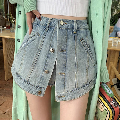 Load image into Gallery viewer, Solid Denim Shorts For Women High Waist Patchwork Minimalist Streetwear Short Pants Female Clothing Style
