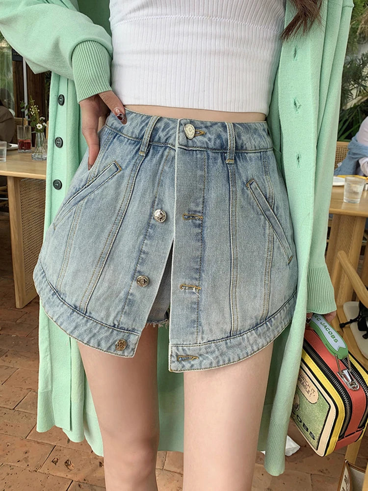 Solid Denim Shorts For Women High Waist Patchwork Minimalist Streetwear Short Pants Female Clothing Style