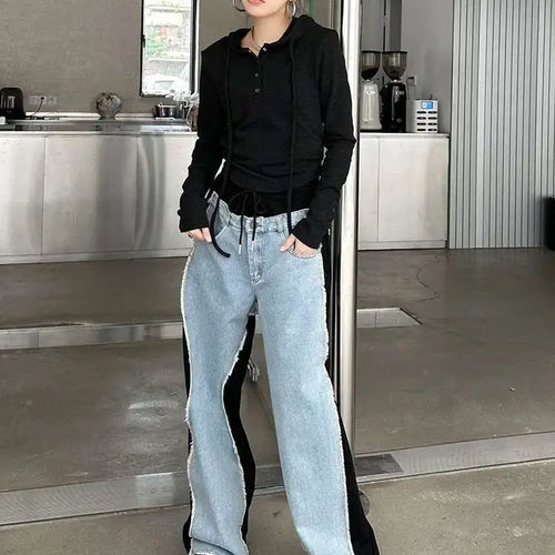 Load image into Gallery viewer, High Waist Leopard Print Denim Color-block Long Wide Leg Jeans New Women Trousers Fashion Tide Spring Autumn 2025 1DH8739
