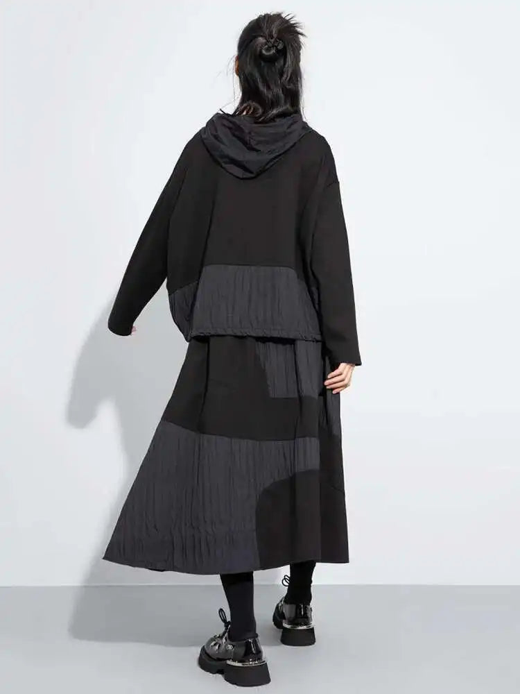 High Elastic Waist Black Color-block Pleated A-line Half-body Skirt Women Fashion Tide New Spring Autumn 2025 1DH7645