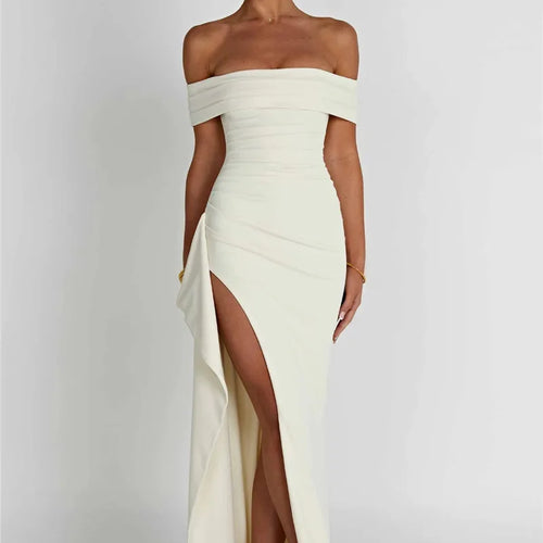 Load image into Gallery viewer, Elegant Off-shoulder High Split Maxi Dress Women Fashion Strapless Sleeveless Backless Bodycon Club Party Sexy Dress
