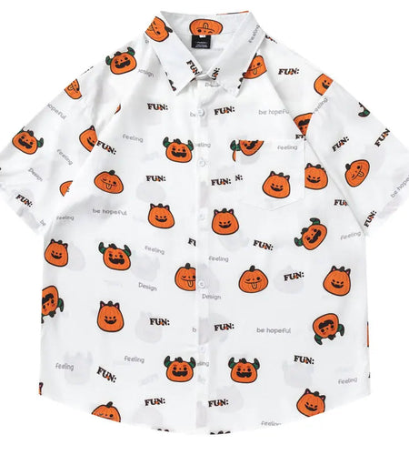 Hawaiian Shirts Funny Cartoon Pumpkin Graphic Printed Summer Beach Blouse Harajuku Hip Hop Casual Baggy Button Short Sleeve Tops