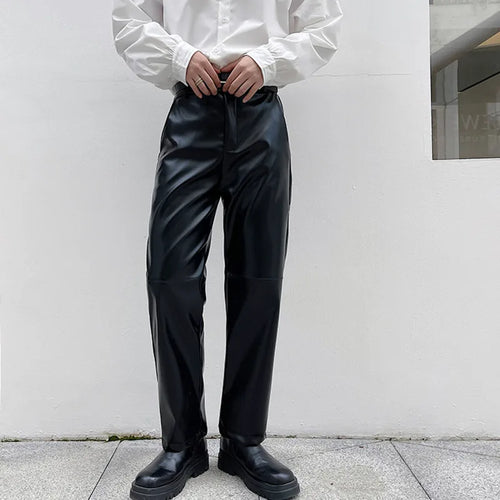 Load image into Gallery viewer, Light Luxury Casual Men&#39;s Straight PU Leather Pants Straight Long Pants Niche Chic Black Trousers Korean 9A1156
