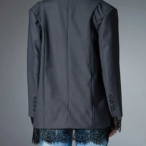 Load image into Gallery viewer, Loose Spliced Lace Fashion Blazers for Women Lapel Long Sleeves Patchwork Pockets Elegant Blazer Female Clothes New
