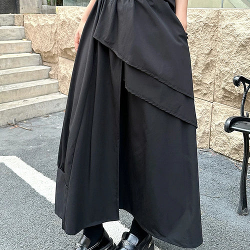 Load image into Gallery viewer, High Elastic Waist Black Irregular Ruffles Splice A-line Half-body Skirt Women Fashion Tide New Spring Autumn 2025 1DJ1375
