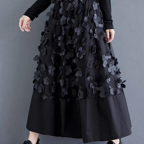 Load image into Gallery viewer, High Elastic Waist Black Flower Mesh Spliced A-line Half-body Skirt Women Fashion Tide New Spring Autumn 2025 1DJ0315
