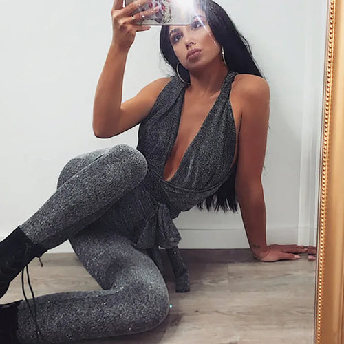 Load image into Gallery viewer, Sexy DeepV Elastic Tight Jumpsuit For Women 2024 New Shoulder Strap Bright Silk Jumpsuit Fashionable Temperament Rompers
