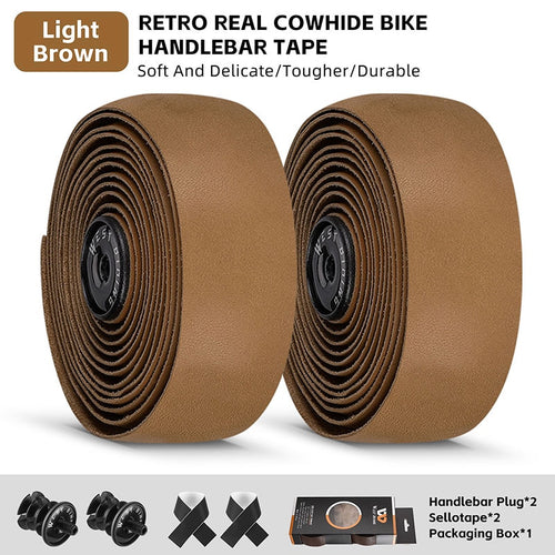 Load image into Gallery viewer, Genuine Leather Handlebar Tape For Road Bike Retro Color Drop-Bar Bike Handlebar Winding Gravel Bicycle Accessories

