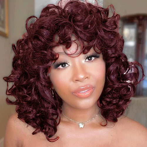 Load image into Gallery viewer, High Quality Synthetic Wigs for Women Red Hair Hispanic Curly Wig with Bangs Fluffy Short Afro Wig Daily Regular Wig
