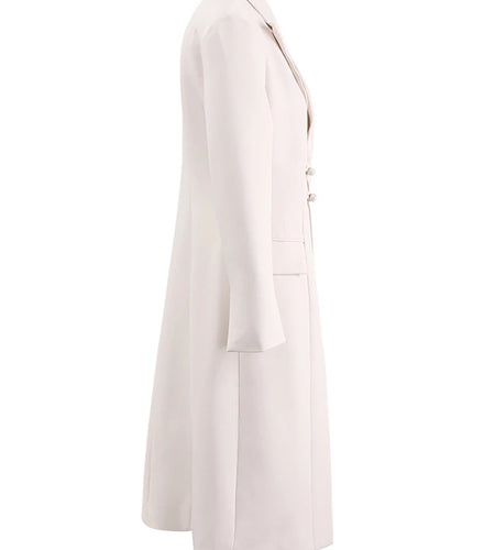 Women Beige Irregular Hem Buckle Long Elegant Blazer New Lapel Long Sleeve Jacket Fashion Tide Spring Autumn 2025 CPDB133