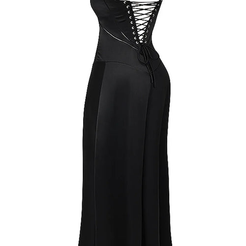 Load image into Gallery viewer, Lace-up Satin Maxi Slipdress Women Black Spaghetti Strap Sleeveless Backless Maxi Dress Femme Club Party Evening Dress
