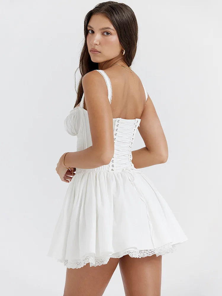 Sexy Spaghetti Strap Bodycon Women Dress Lace Patchwork Camisole Skirt Waist Backless Dress Female Party Club Vestidos