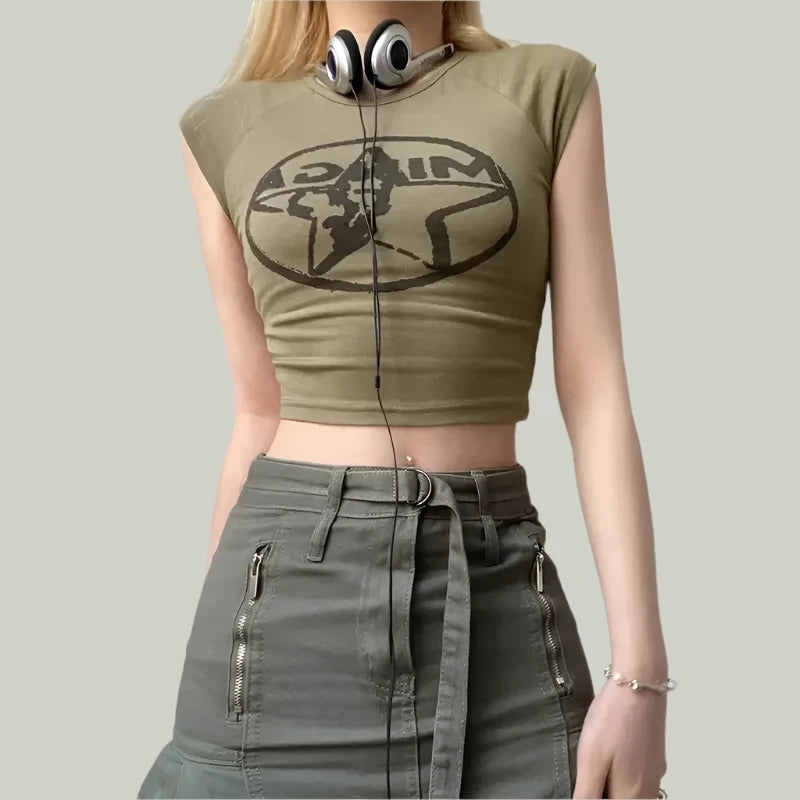 Womens Baby Tee Y2k 2000s Clothes Star Print Short Sleeve Crop Top Summer 2023 Cute Graphic T Shirts P67-AI13