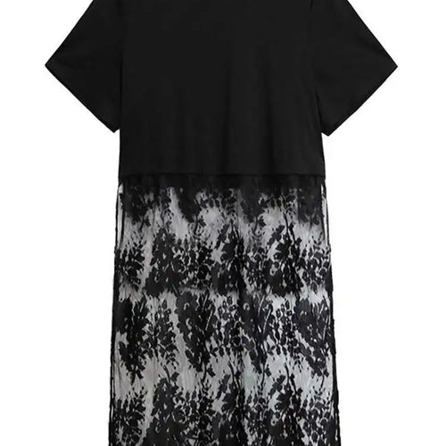 Load image into Gallery viewer, Women Black Hem Lace Perspective Big Size Midi Dress New Round Neck Short Sleeve Fashion Tide Spring Summer 2025 1DH6140
