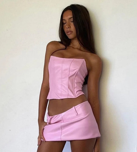 Orange Top And Skirt Set Sexy Corset Top Cropped And Leather Dress Strapless Top Birthday Dress For Women 2022