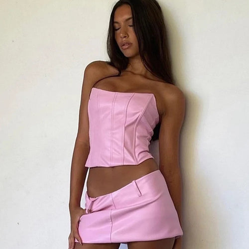 Load image into Gallery viewer, Orange Top And Skirt Set Sexy Corset Top Cropped And Leather Dress Strapless Top Birthday Dress For Women 2022
