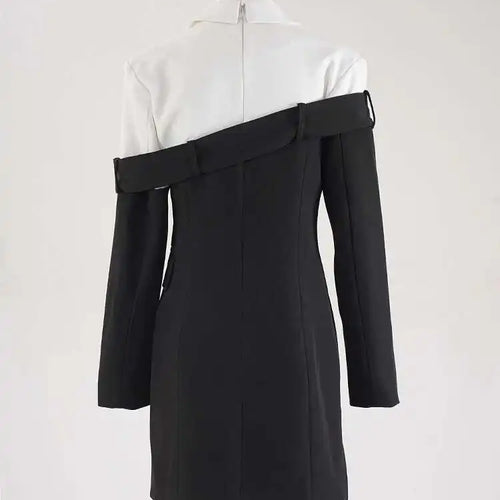 Load image into Gallery viewer, Women Black Double Breasted Color-block Mini Blazer Dress New Lapel Long Sleeve Fashion Tide Spring Autumn 2025 CPDB254
