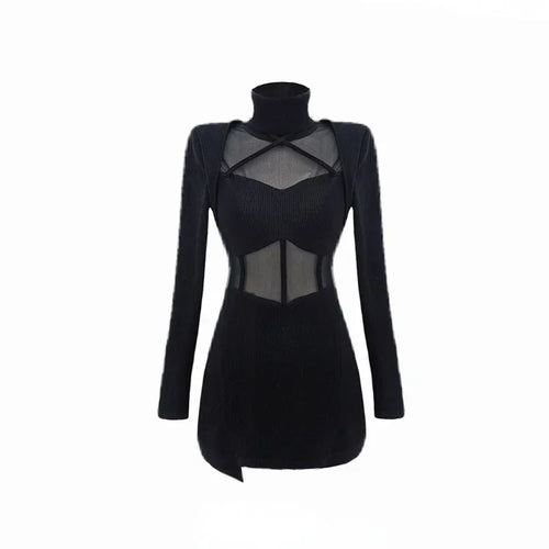 Load image into Gallery viewer, Sexy Black Mesh Mini Dress Women Bodycon Wrap Slim Short Dresses Party Night Club Sex Outfits Chic Bassic
