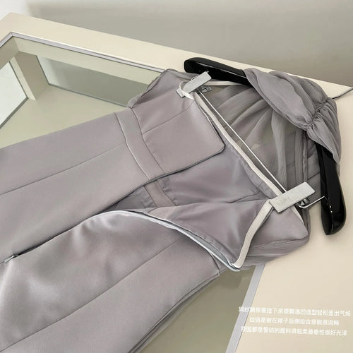 Load image into Gallery viewer, Korean Vintage Women's Grey Mesh Elegant Holiday Backless Halter Bandage Short Dresses Summer Sleeveless Party Evening Dress New
