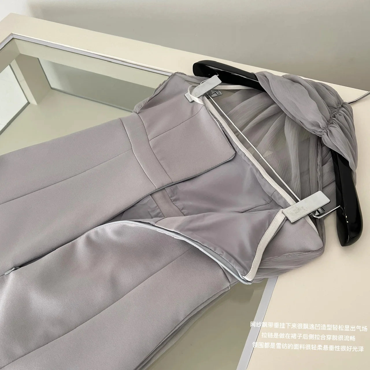 Korean Vintage Women's Grey Mesh Elegant Holiday Backless Halter Bandage Short Dresses Summer Sleeveless Party Evening Dress New