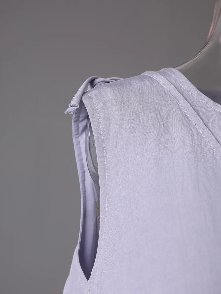 Women Light Purple Irregular Spliced Big Size Vest Dress New Round Neck Sleeveless Fashion Tide Spring Summer 2025 CPG3083
